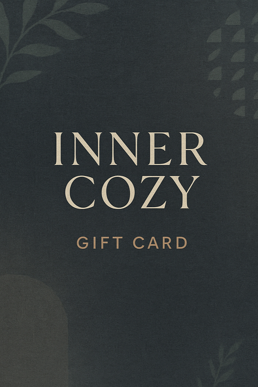 inner cozy gift card. no $ or to. Dark theme in wellness style, with texture. 9x16 vertical aspect ratio